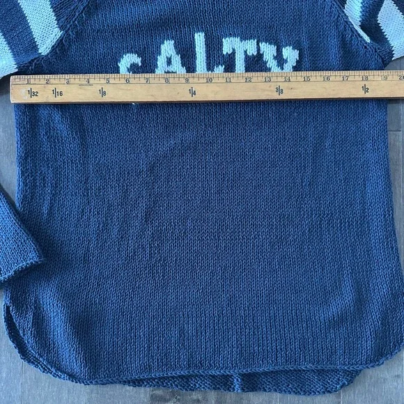 Wooden Ships SALTY Sweater Loose Knit Striped Coastal Preppy Navy White M/L - Picture 4 of 7